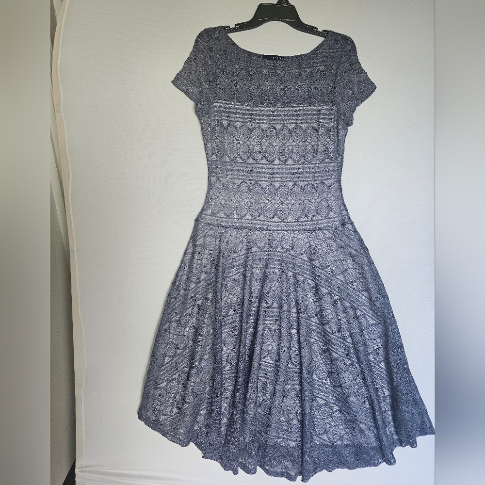 Sangria Lace Sequin Fit & Flare Cocktail Dress Grey/Lavender Size 12 - Picture 2 of 15
